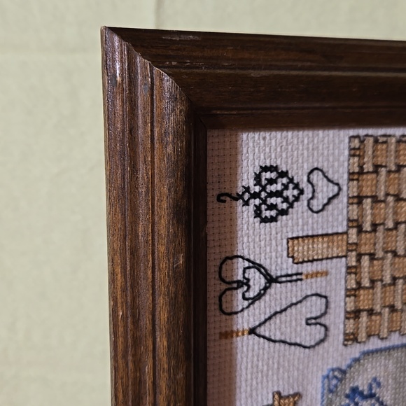 Cross-stitch Country Theme Picture Wall Hanging Cat Primitive Folk Art Rustic - Picture 12 of 17